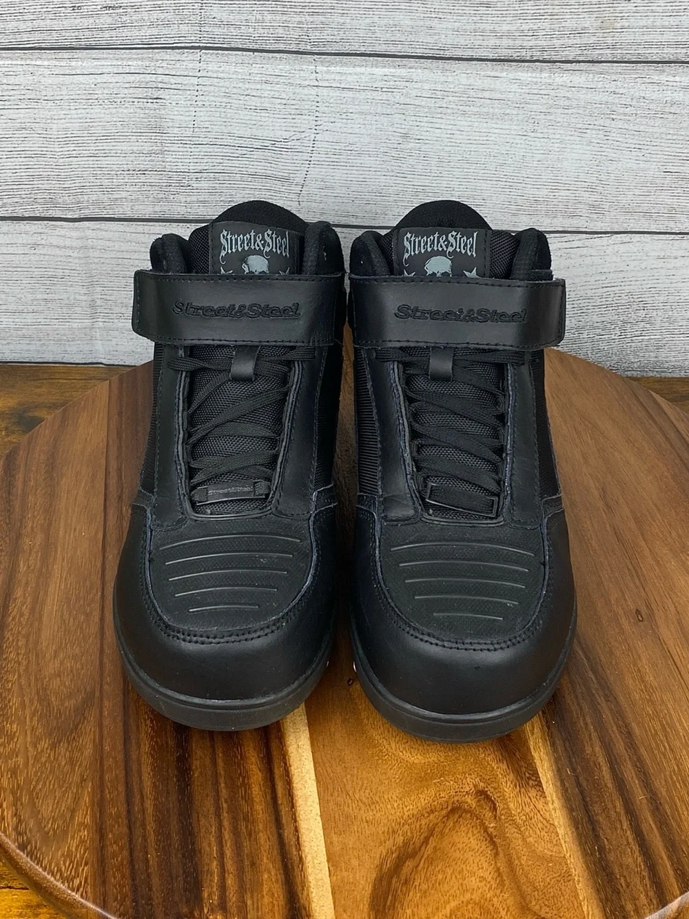 Steel & Street Valor Reinforced Black Leather Motorcycle Boots Men’s Shoe Size 9